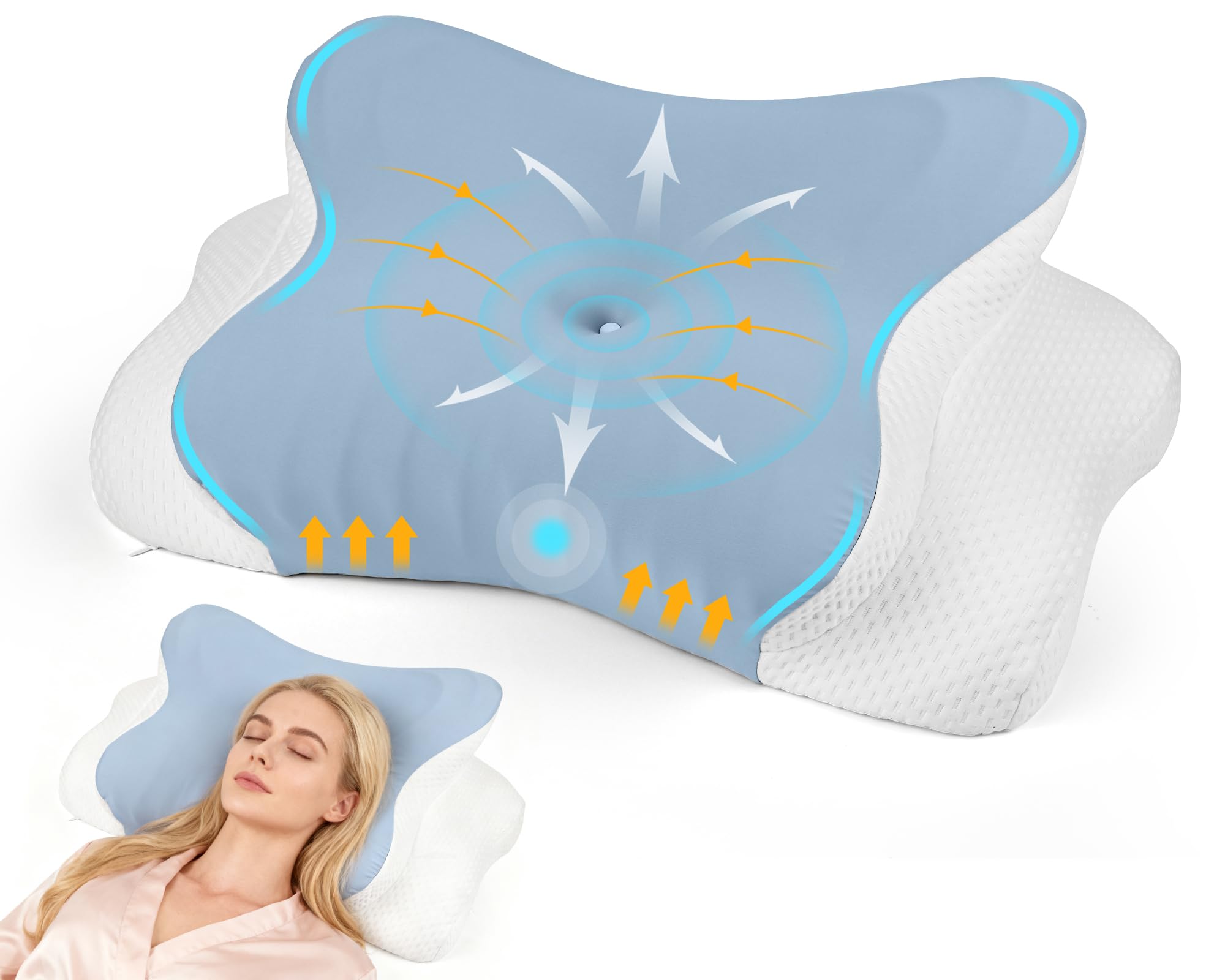 Dreamhigh® Oreiller Memoire Forme 2 en 1, Soulagement Efficace des Douleurs, Oreiller Ergonomique pour Côté, Dos &amp; Ventre, Co