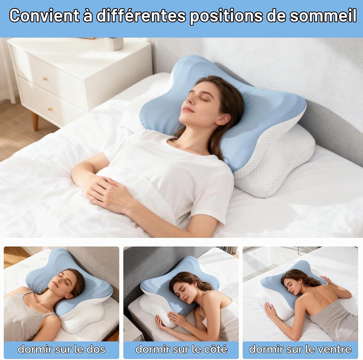 Dreamhigh® Oreiller Memoire Forme 2 en 1, Soulagement Efficace des Douleurs, Oreiller Ergonomique pour Côté, Dos &amp; Ventre, 4