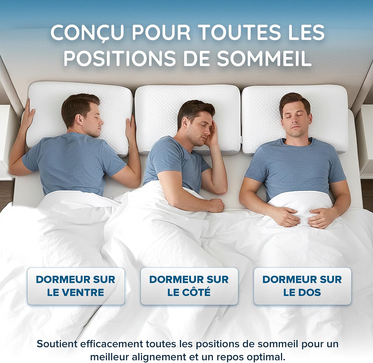 Oreiller Cervical Ergonomique en Mousse à mémoire de Forme, Hauteur réglable, Double Face, en Bambou et Effet fraîcheur, po 4