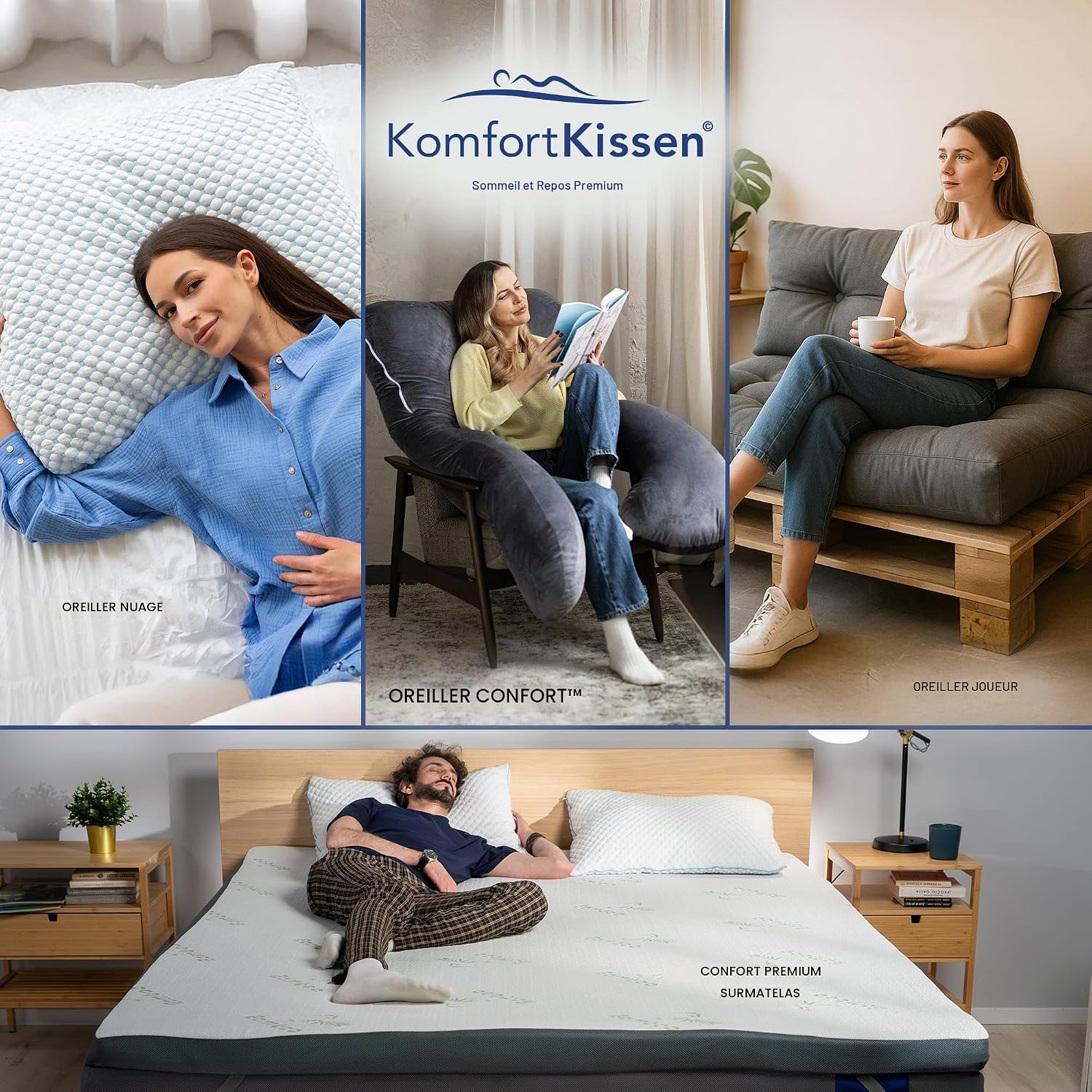MKS Oreiller Memoire Forme 60x60 – Oreiller Nuage Ergonomique pour la Détente – Coussin Mémoire de Forme Rafraîchissant et 8