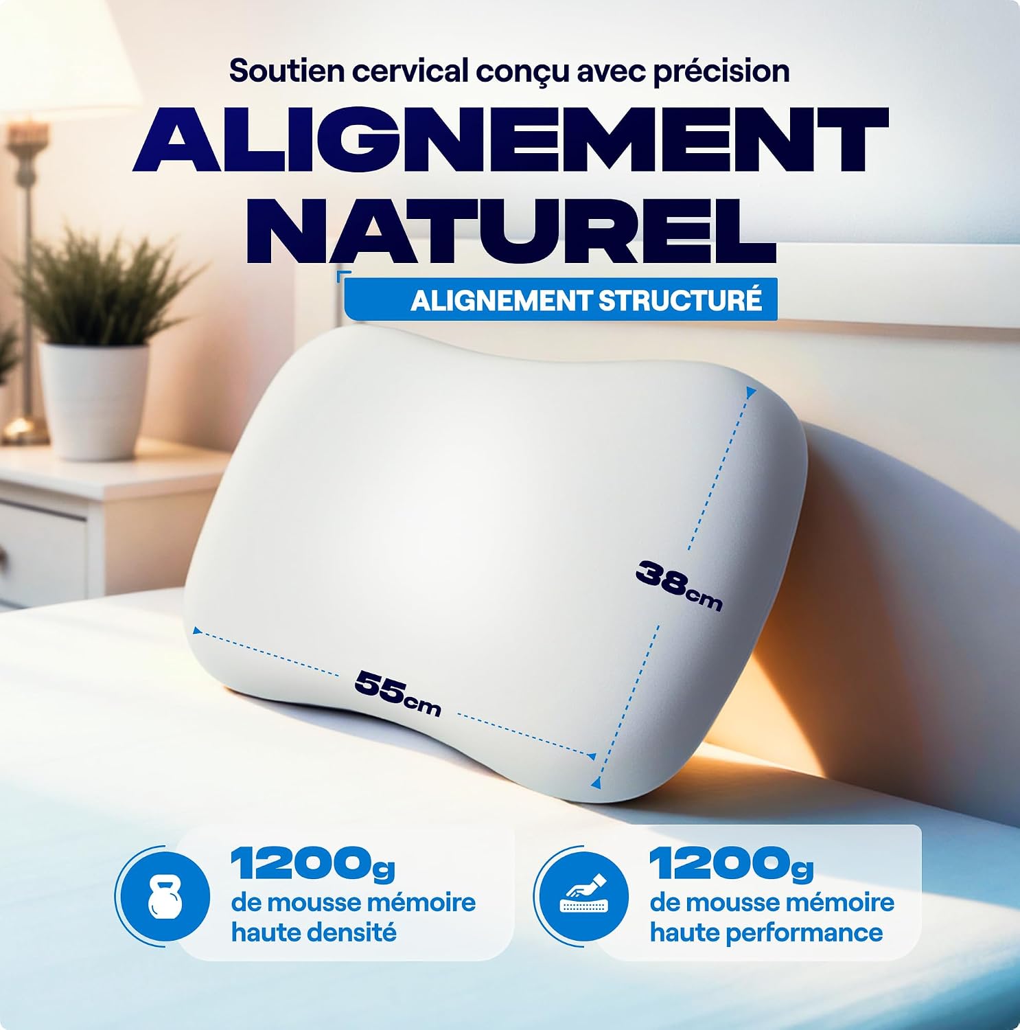 Oreiller Ergonomique Cervical Soulage Tensions, Mémoire de Forme 4