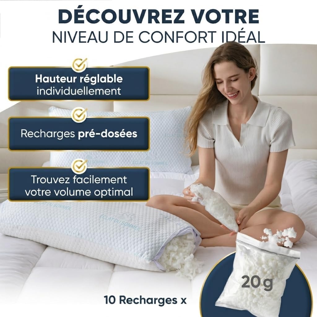 Oreiller à Mémoire de Forme 40x80, Hauteur Réglable – Oreiller Ergonomique Orthopédique, Douleurs Cervicales, Dos et Côté – 3