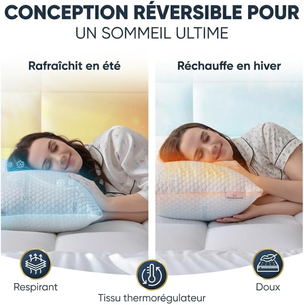 Oreiller à Mémoire de Forme 40x80, Hauteur Réglable – Oreiller Ergonomique Orthopédique, Douleurs Cervicales, Dos et Côté – 5