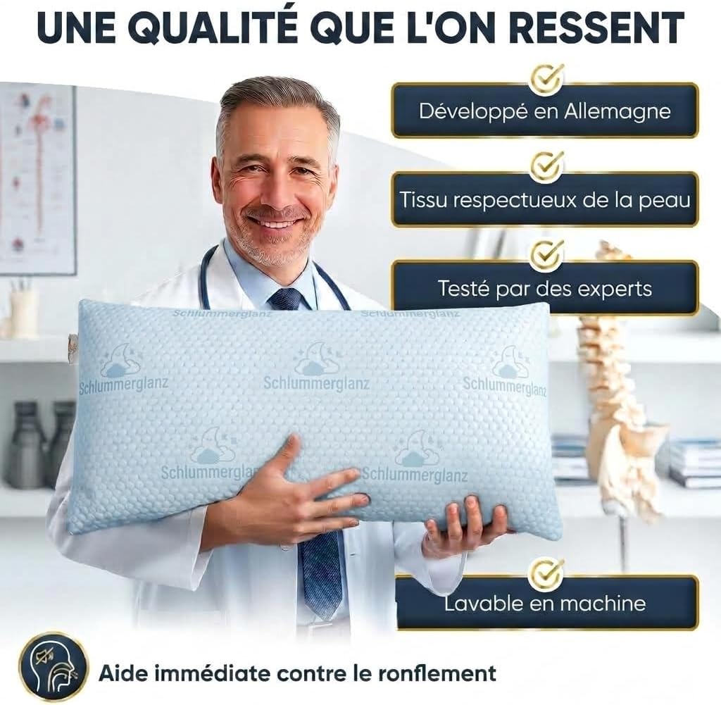 Oreiller à Mémoire de Forme 40x80, Hauteur Réglable – Oreiller Ergonomique Orthopédique, Douleurs Cervicales, Dos et Côté – 6
