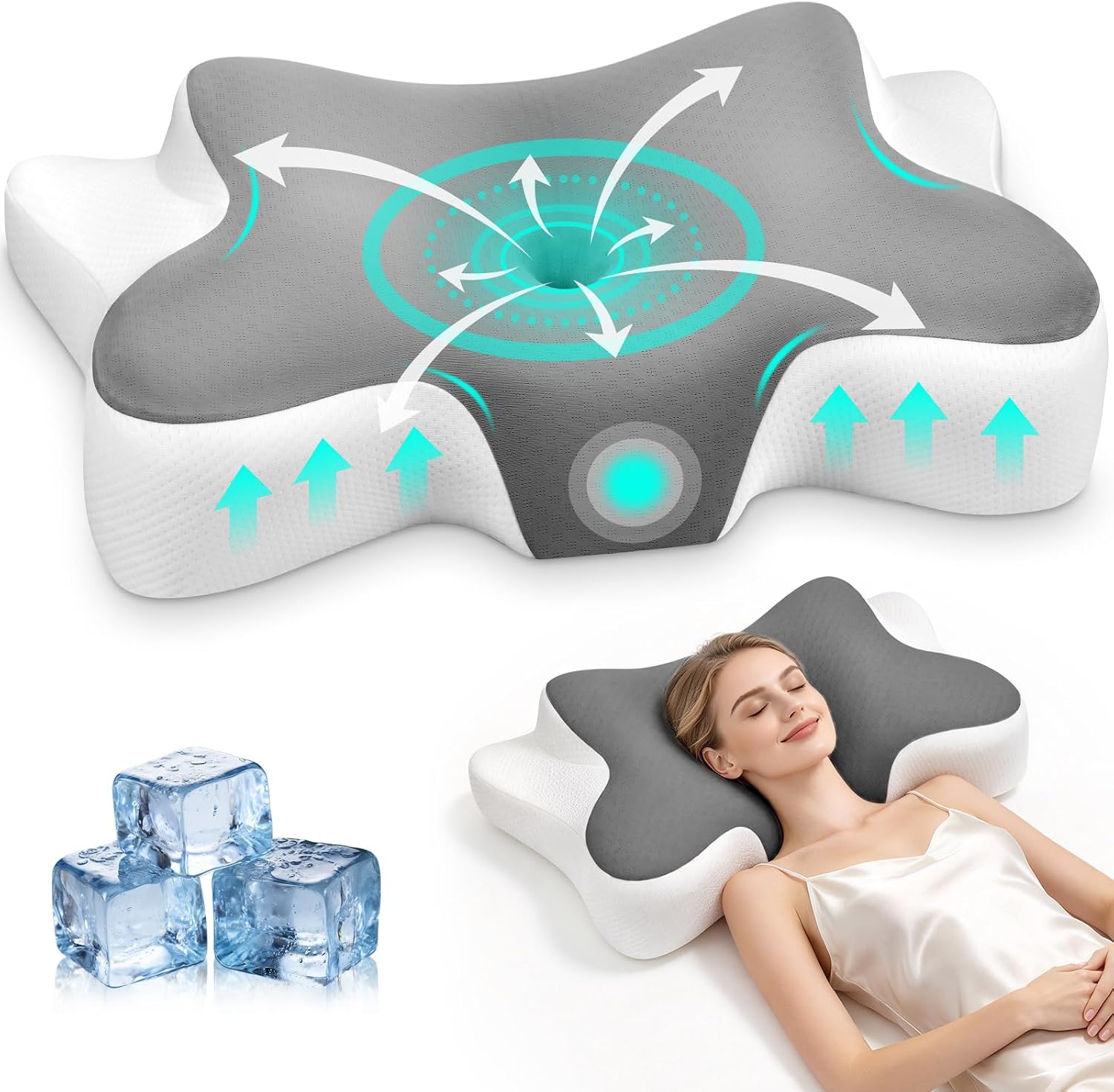 Oreiller Ergonomique Cervical, 2 en 1 Oreiller Memoire Forme Coussin Ergonomique pour la Nuque, pour Dormir sur Le côté, Le 8