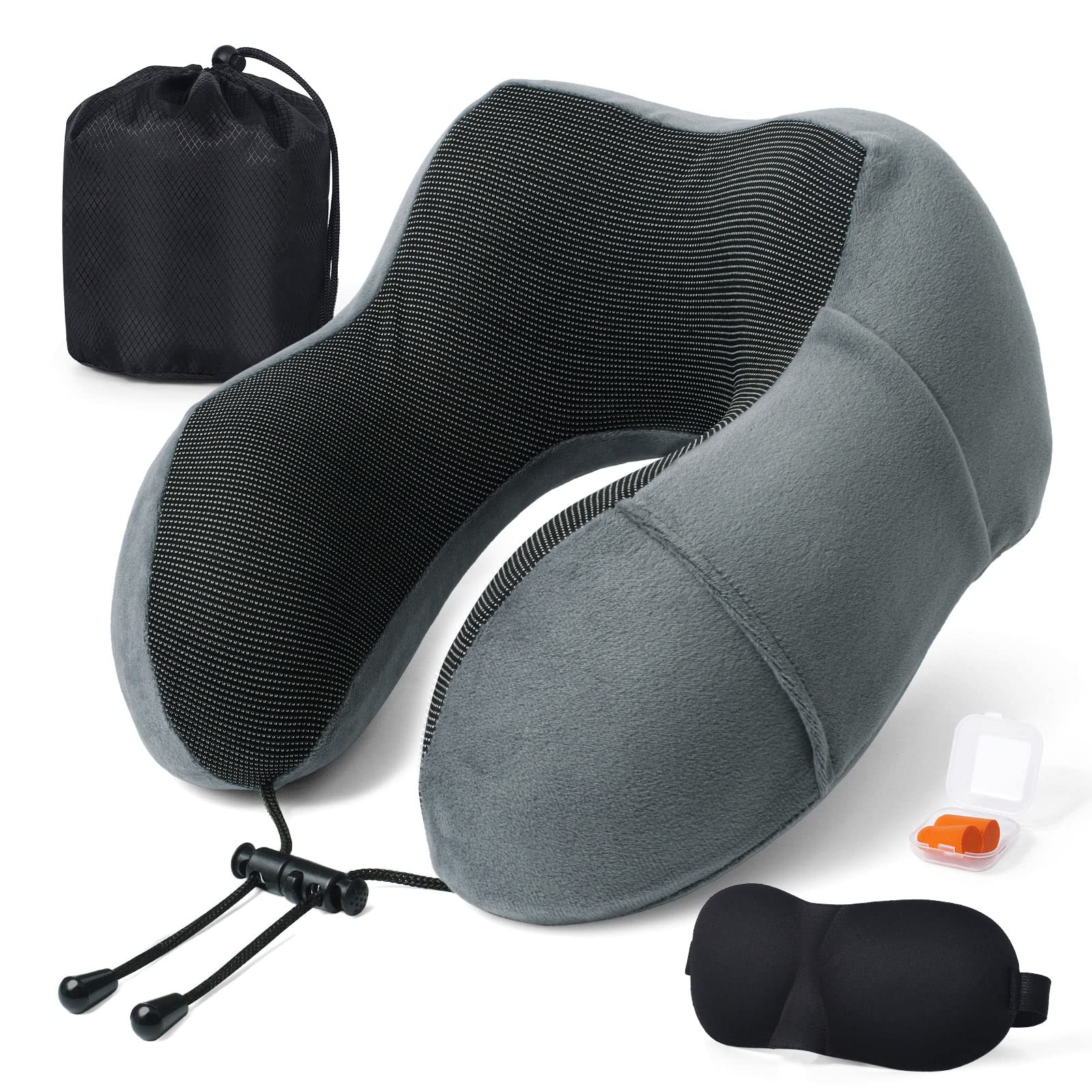 Oreiller de Voyage, Oreiller Cervical en Mousse à mémoire de Forme, Coussin de Support Cervical Essentiel pour Voyager, Sac d