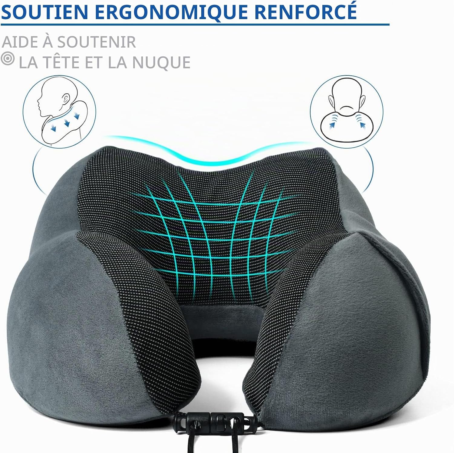 Oreiller de Voyage, Oreiller Cervical en Mousse à mémoire de Forme, Coussin de Support Cervical Essentiel pour Voyager, Sac 3