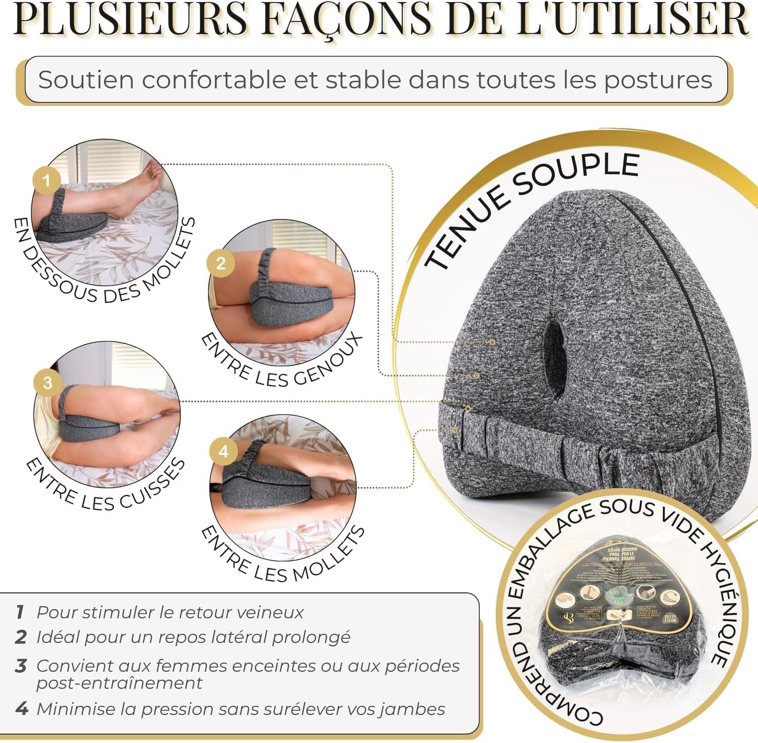 SOTO BLANCO Premium Coussin Genoux pour Dormir Type Celsius Orthopédique avec Mousse à Mémoire de Forme | Coussin Entre Jam 5