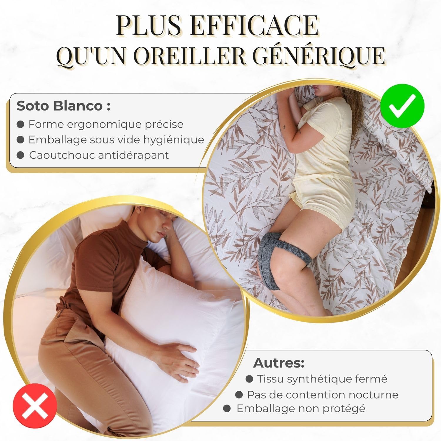 SOTO BLANCO Premium Coussin Genoux pour Dormir Type Celsius Orthopédique avec Mousse à Mémoire de Forme | Coussin Entre Jam 6