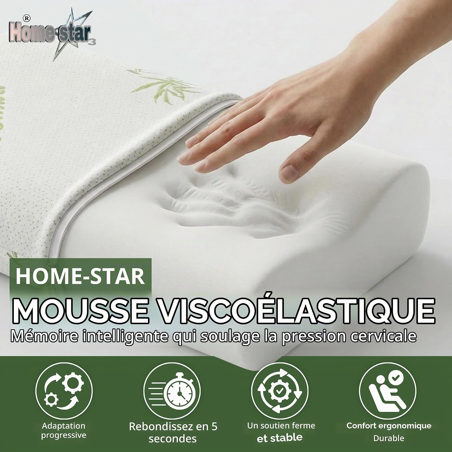 Oreiller Cervical Ergonomique 2 en 1, Mémoire de Forme, 2 Hauteurs, Soutien Cervical pour Dormir sur Le Côté et Le Dos, Hou 5