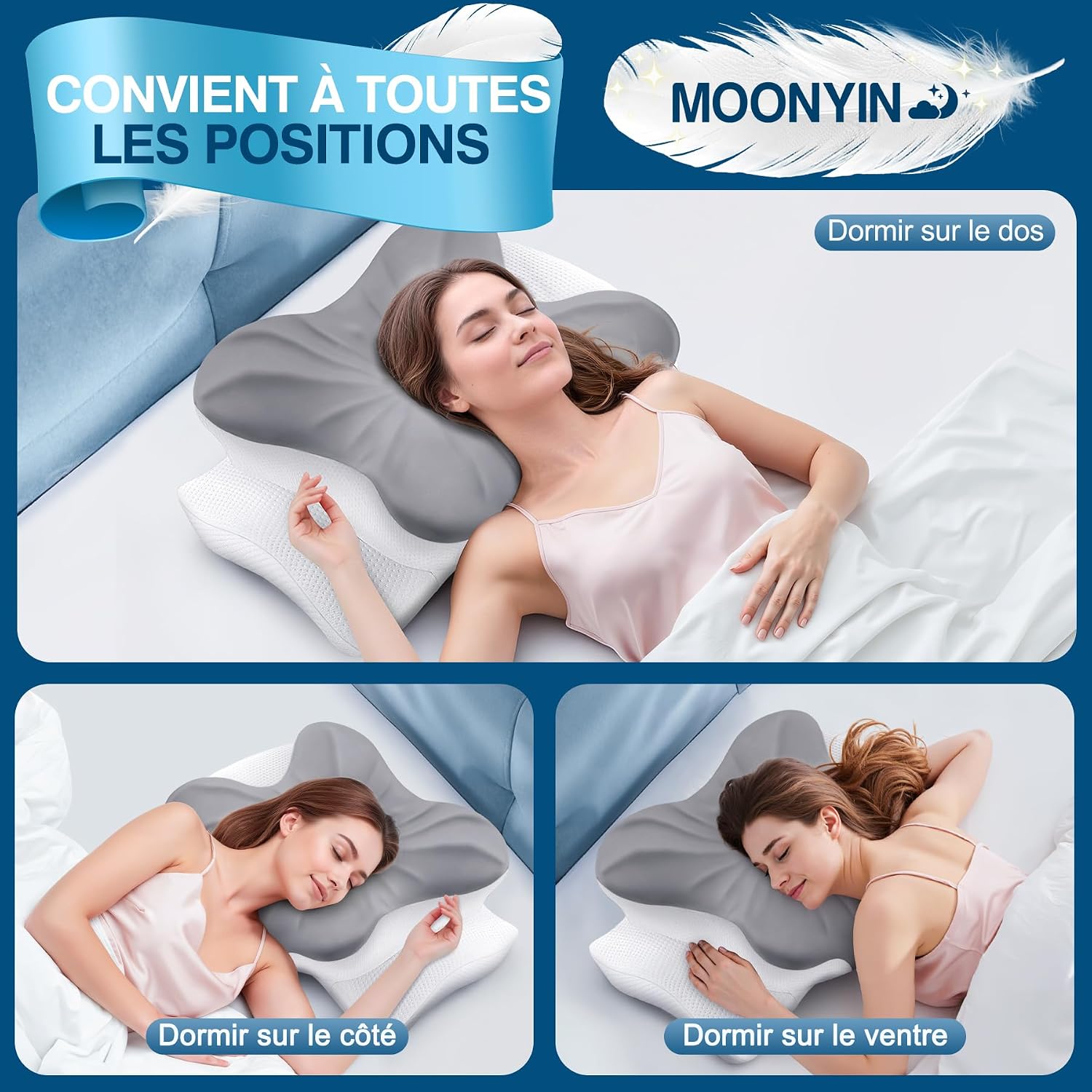 Oreiller Ergonomique,Oreiller Memoire Forme pour Coussin Cervicales Grau 3