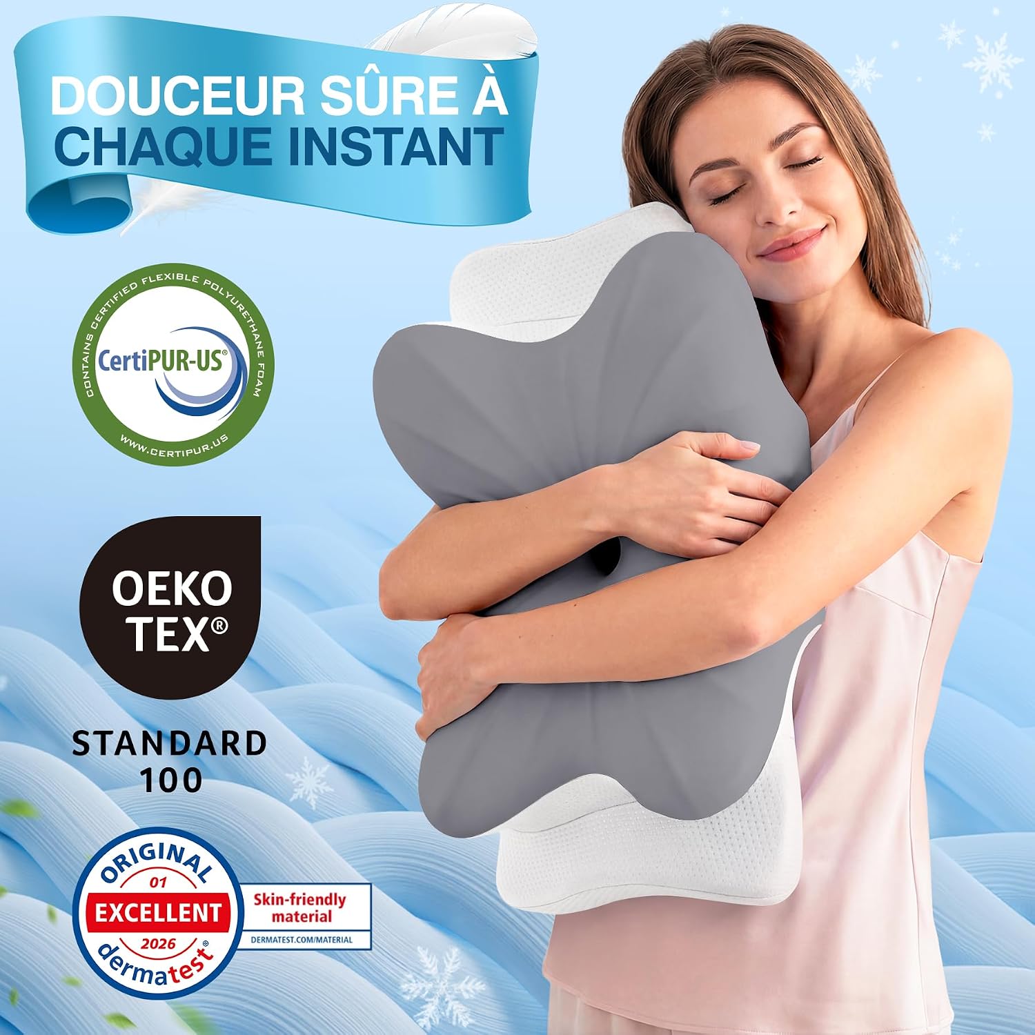 Oreiller Ergonomique,Oreiller Memoire Forme pour Coussin Cervicales Grau 5