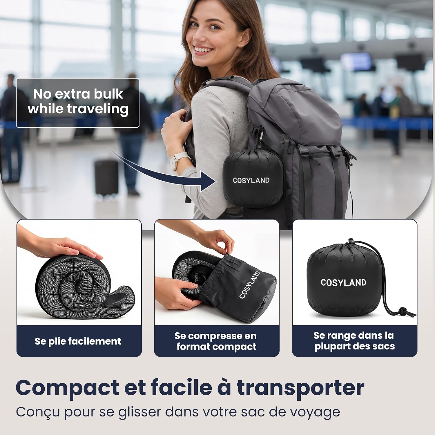 COSYLAND Coussin de Voyage Cervical à Capuche en Mousse à Mémoire de Forme Noir Avec capuche 8