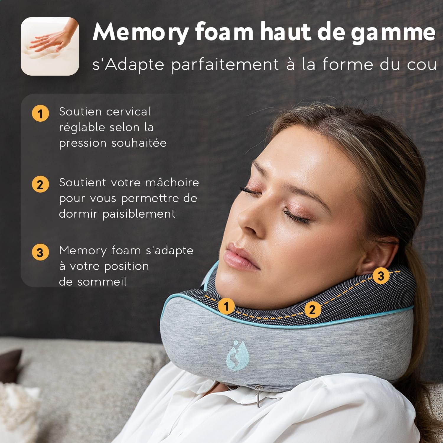 Coussin de Voyage – Oreiller de Voyage Ergonomique en Mousse Mémoire – Coussin Avion Compact et Confortable – Oreiller pour 4