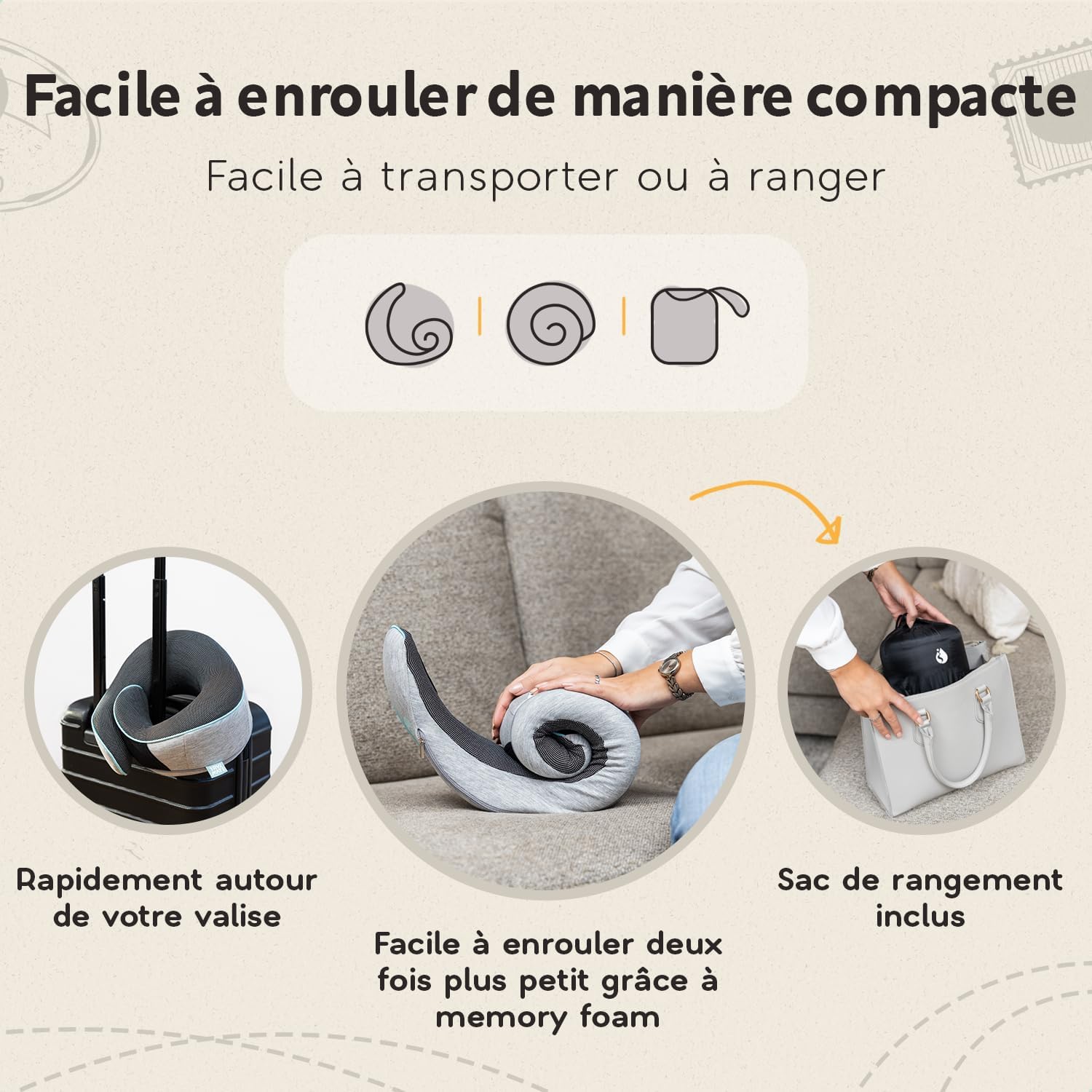 Coussin de Voyage – Oreiller de Voyage Ergonomique en Mousse Mémoire – Coussin Avion Compact et Confortable – Oreiller pour 6