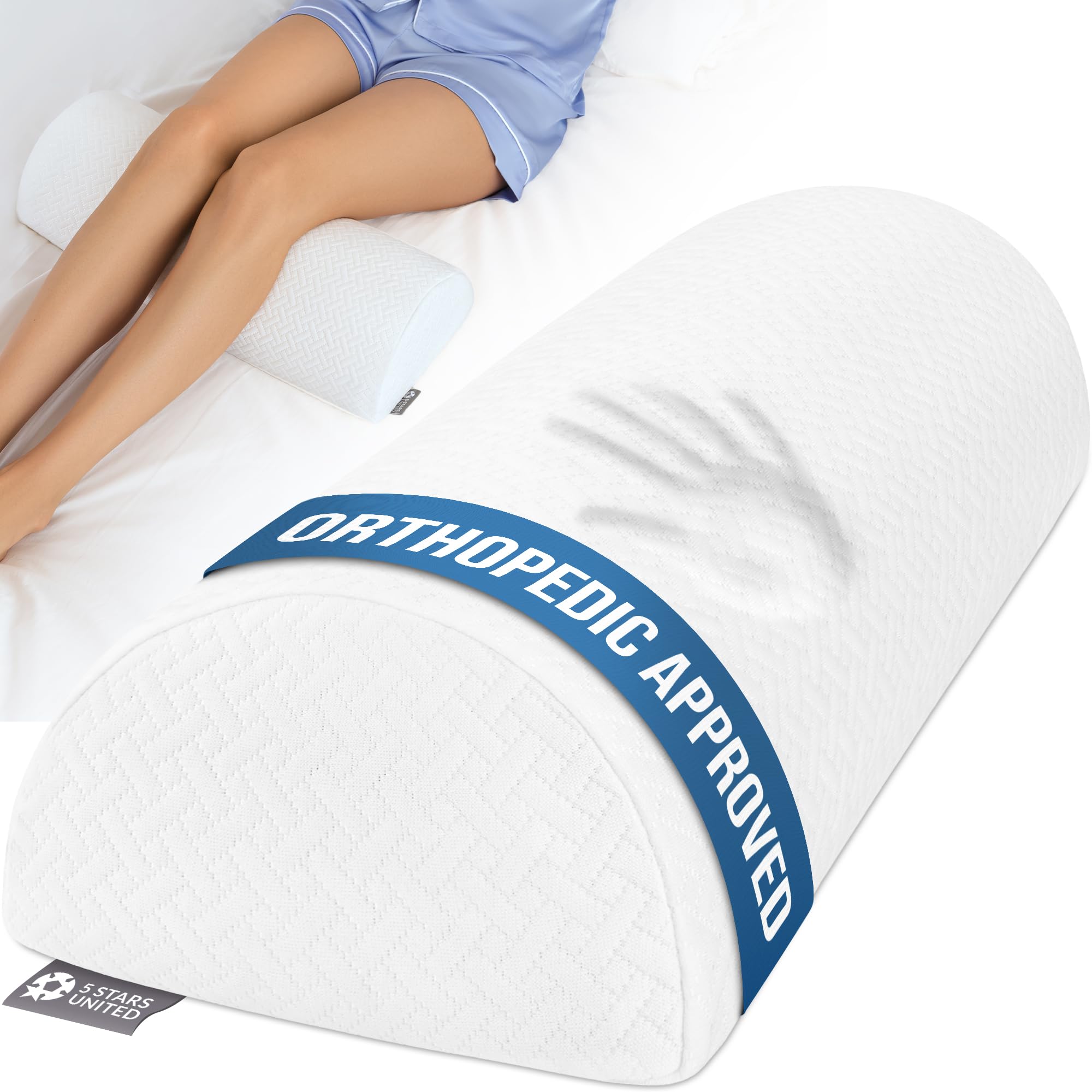 5 Stars United Coussin Demi Lune, Coussin sous Genoux Mémoire de Forme Blanc Grand