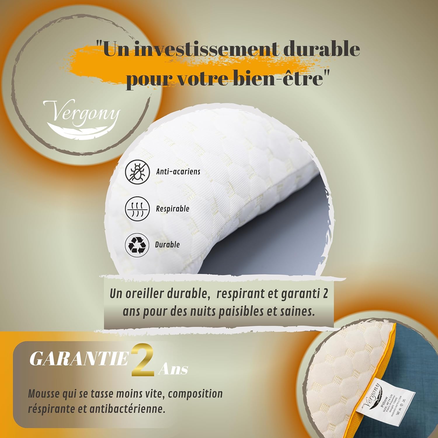 Vergony-Oreiller-40x70-Anti-Acarien-Taie-Lavable