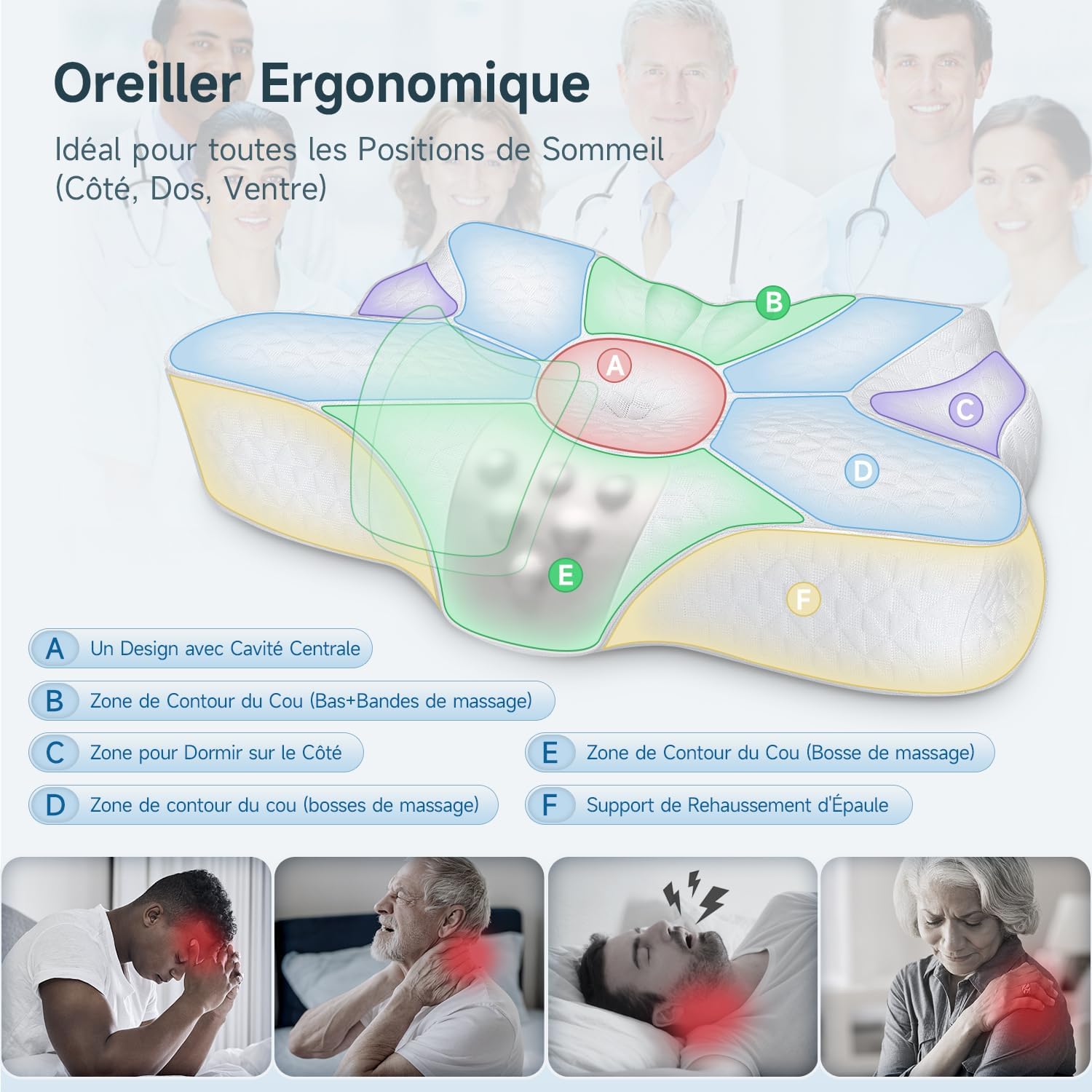 Zibroges-Coussin-Orthopédique-Dormeurs-Côté-Dos-Ventre