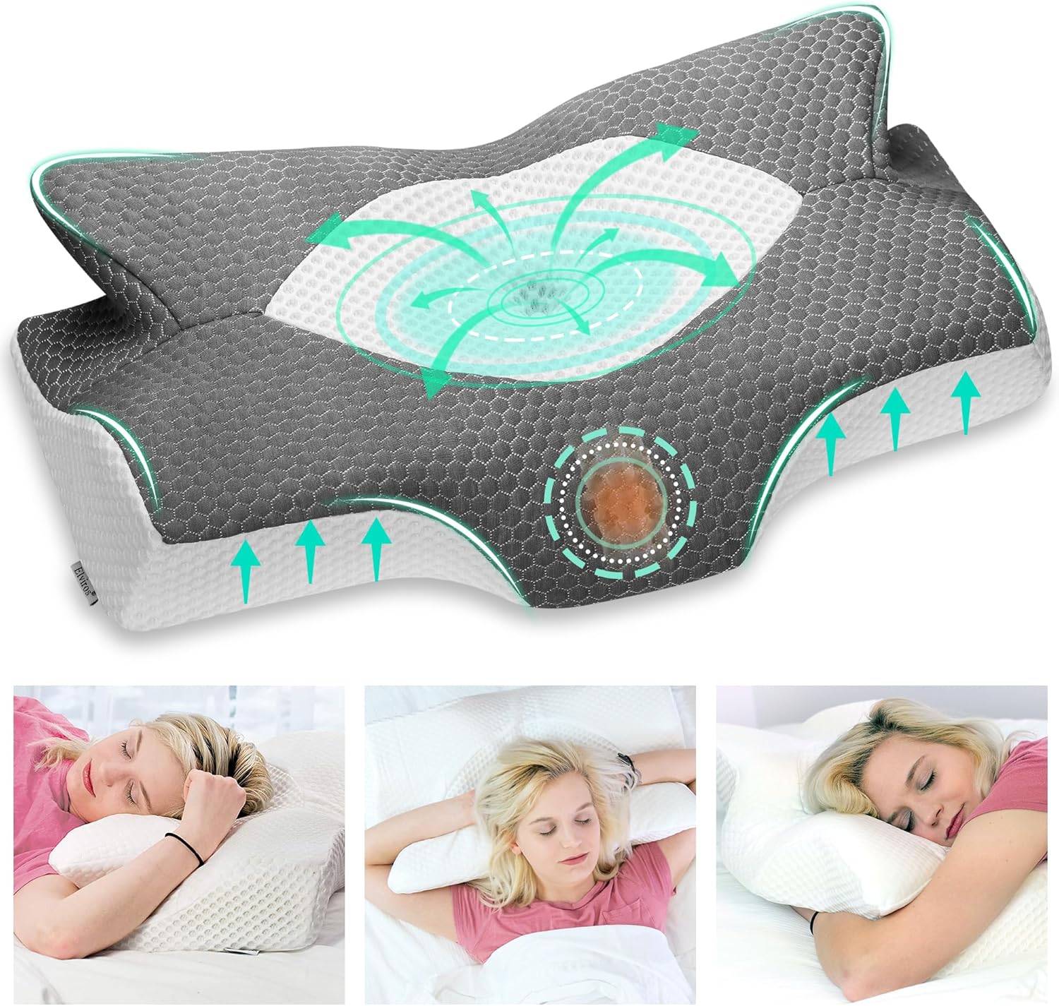 Elviros-Oreiller-Memoire-De-Forme-Ergonomique-Gris-Fonce