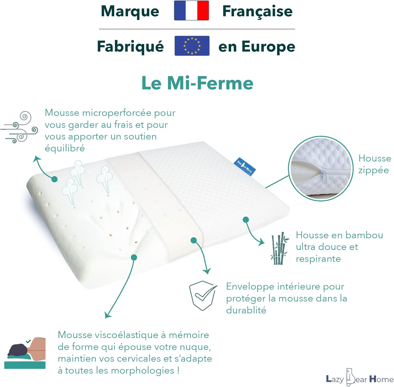 Lazy-Bear-Home-Oreiller-Memoire-Forme-Soutien-Mi-Ferme