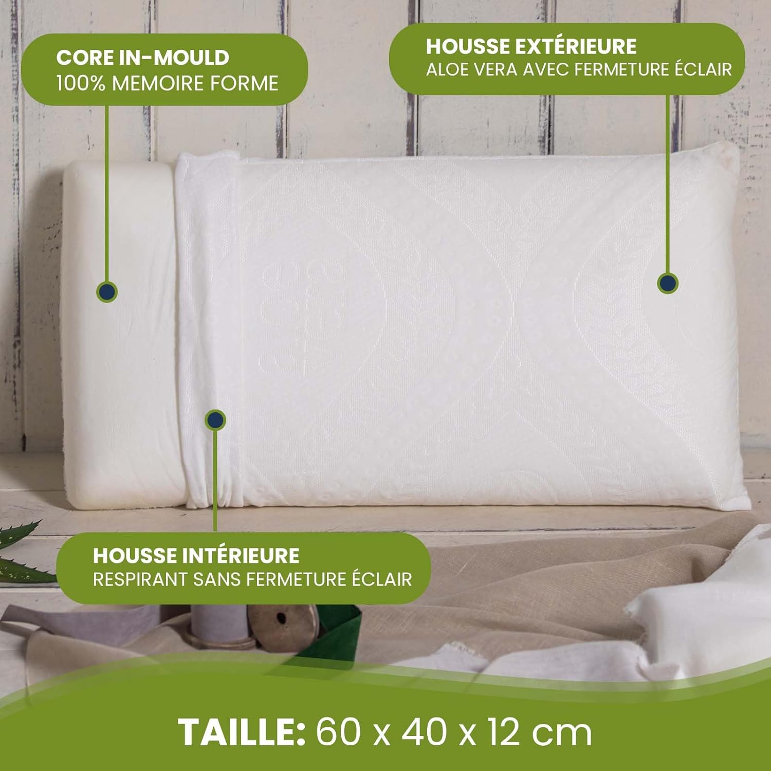 MOMMY CONFORT Oreiller Memoire Forme 60 Cm Oreiller Ergonomique 