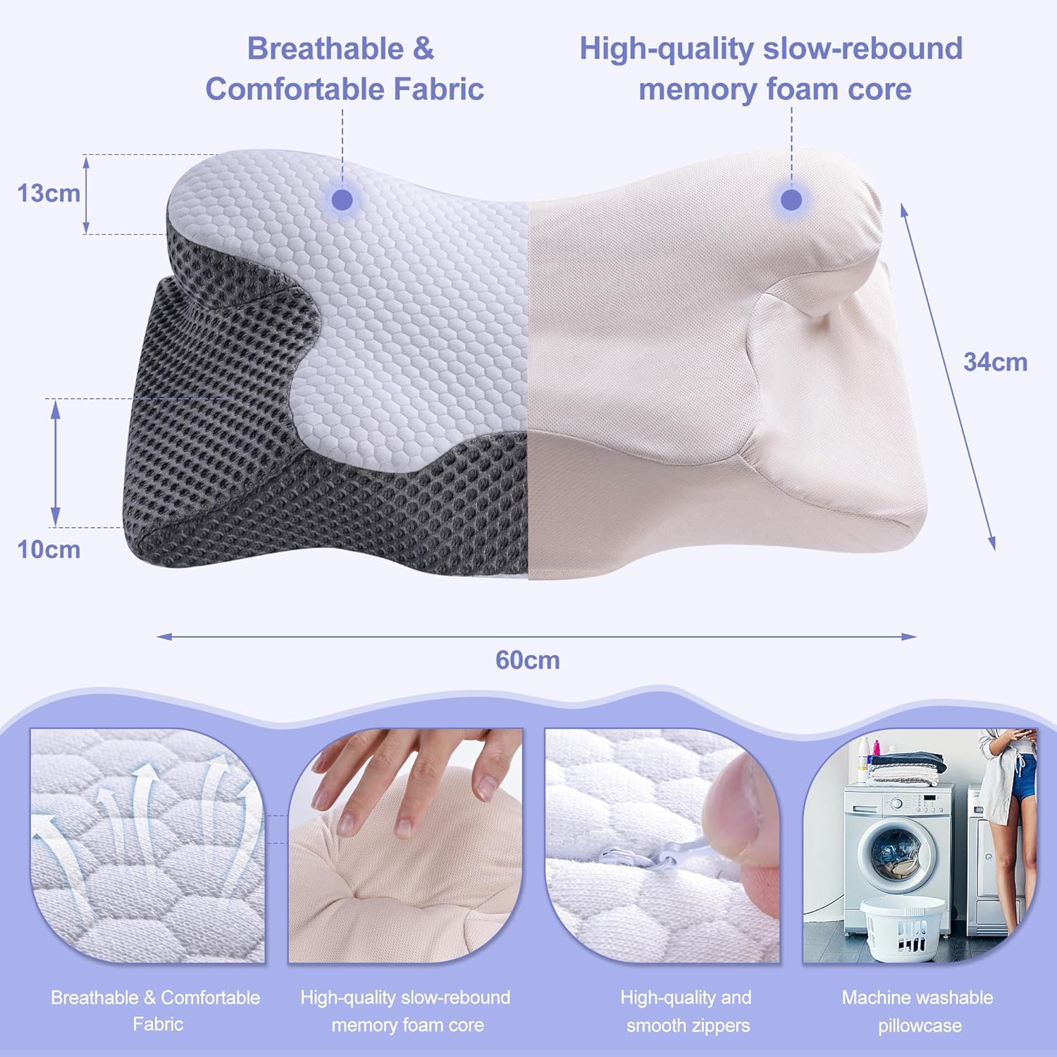 YunNasi-Oreiller-Ergonomique-Cervical-Memory-Foam-Soutien-Optimal