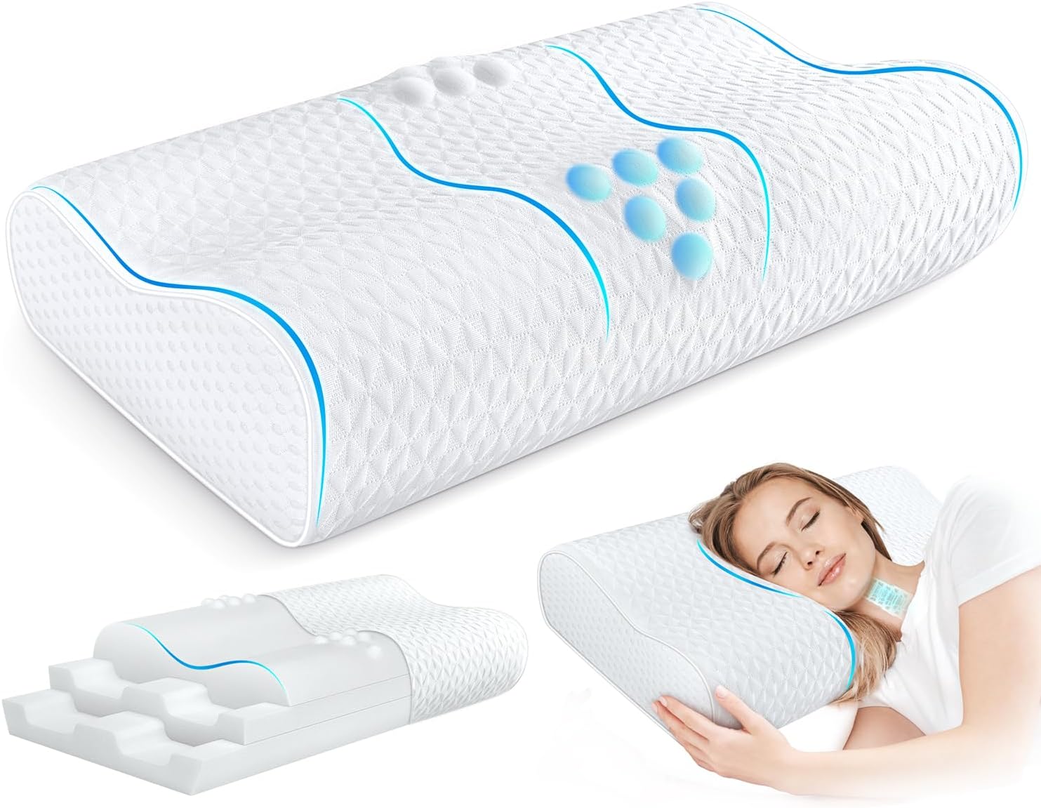 tesq-oreiller-ergonomique-cervical-memoire-forme-reglable-blanc-queen-size