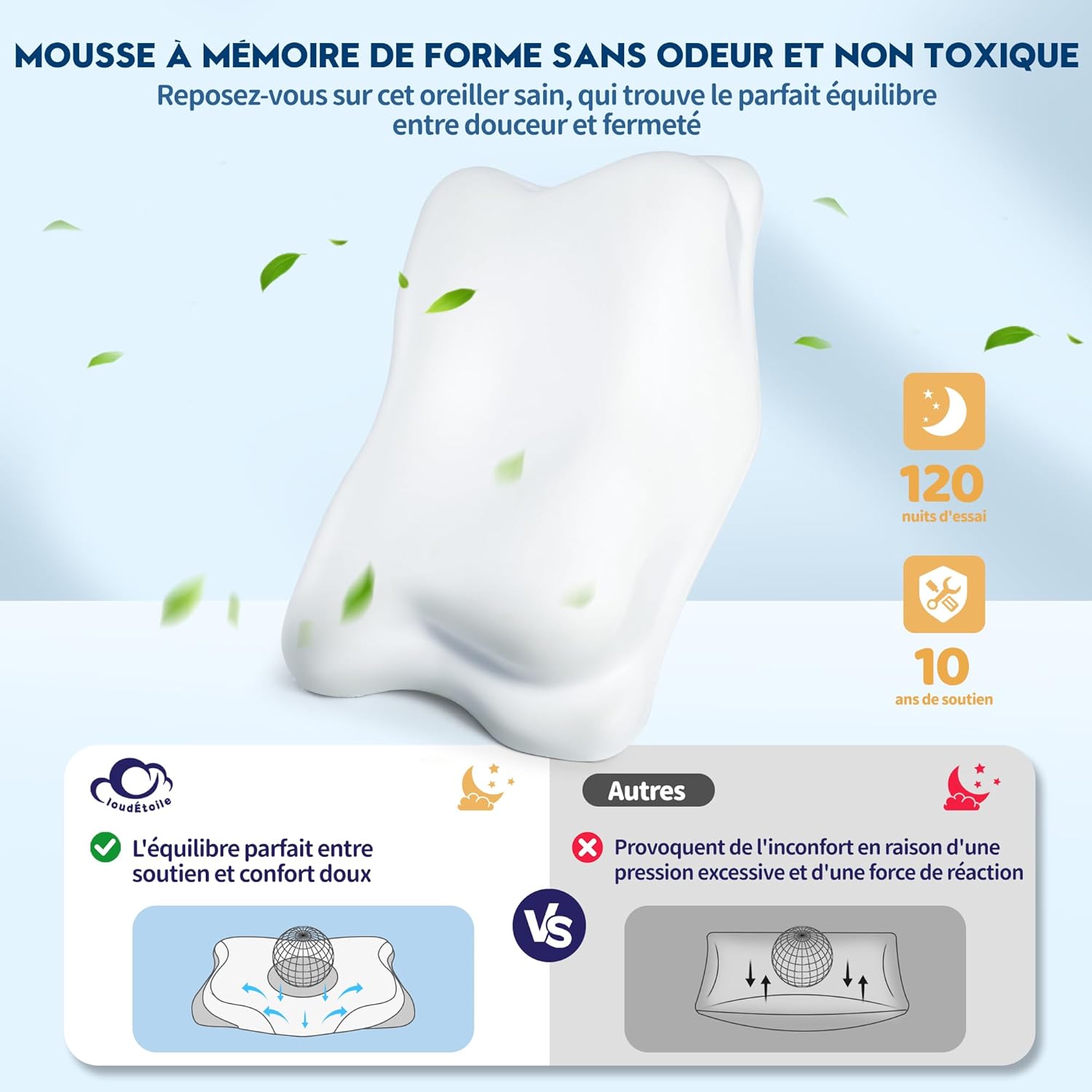 cloudetoile-oreiller-ergonomique-cervical-memoire-de-forme-reglable-sans-odeur-non-toxique-gris-64x38x12-cm