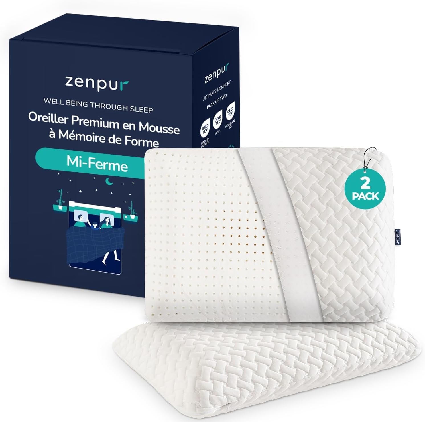 zenpur-lot-de-2-oreillers-ergonomiques-cervicaux-memoire-de-forme-anti-douleurs-cervicales-mi-ferme-40x60cm
