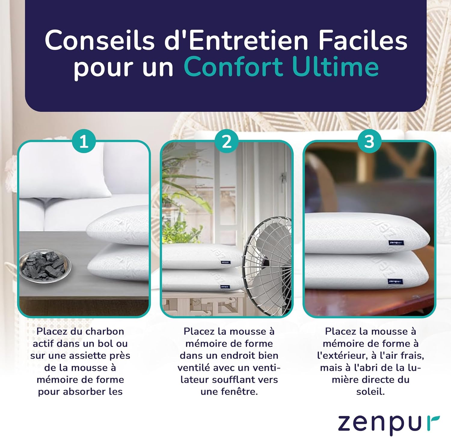 zenpur-lot-de-2-oreillers-ergonomiques-cervicaux-memoire-de-forme-entretien-facile-40x60cm