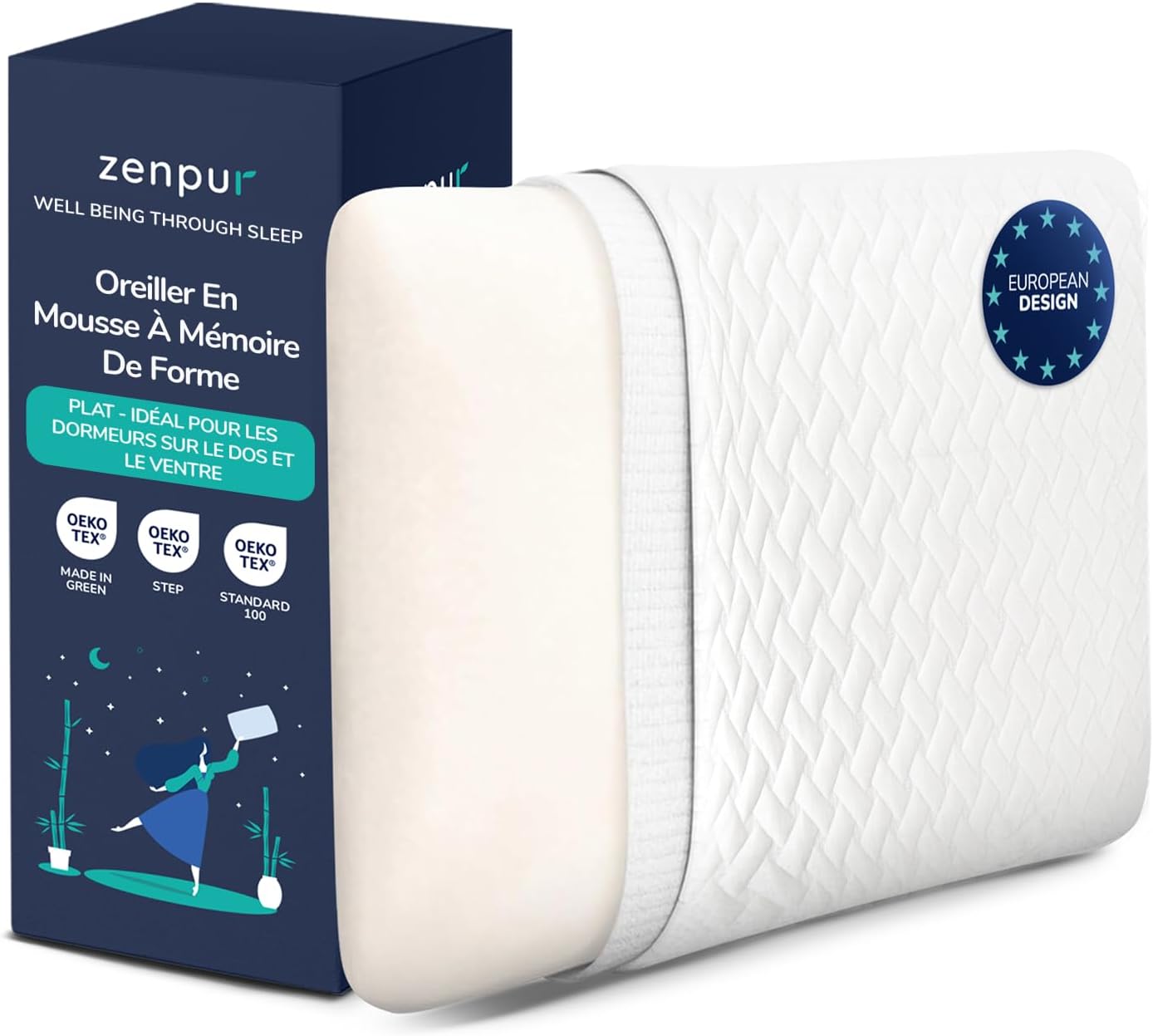 zenpur-oreiller-ergonomique-a-memoire-de-forme-40x60cm-plat-40-x-60-x-6-cm