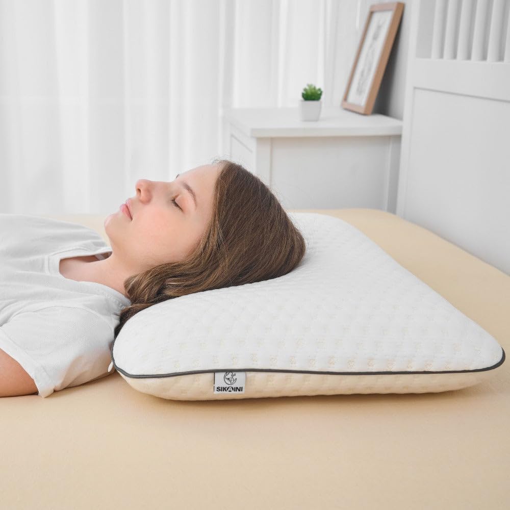 sikaini-coussin-ergonomique-pour-jeunes-avec-mousse-a-memoire-de-forme-pour-sommeil-reparateur-avec-taie-d-oreiller-blanc
