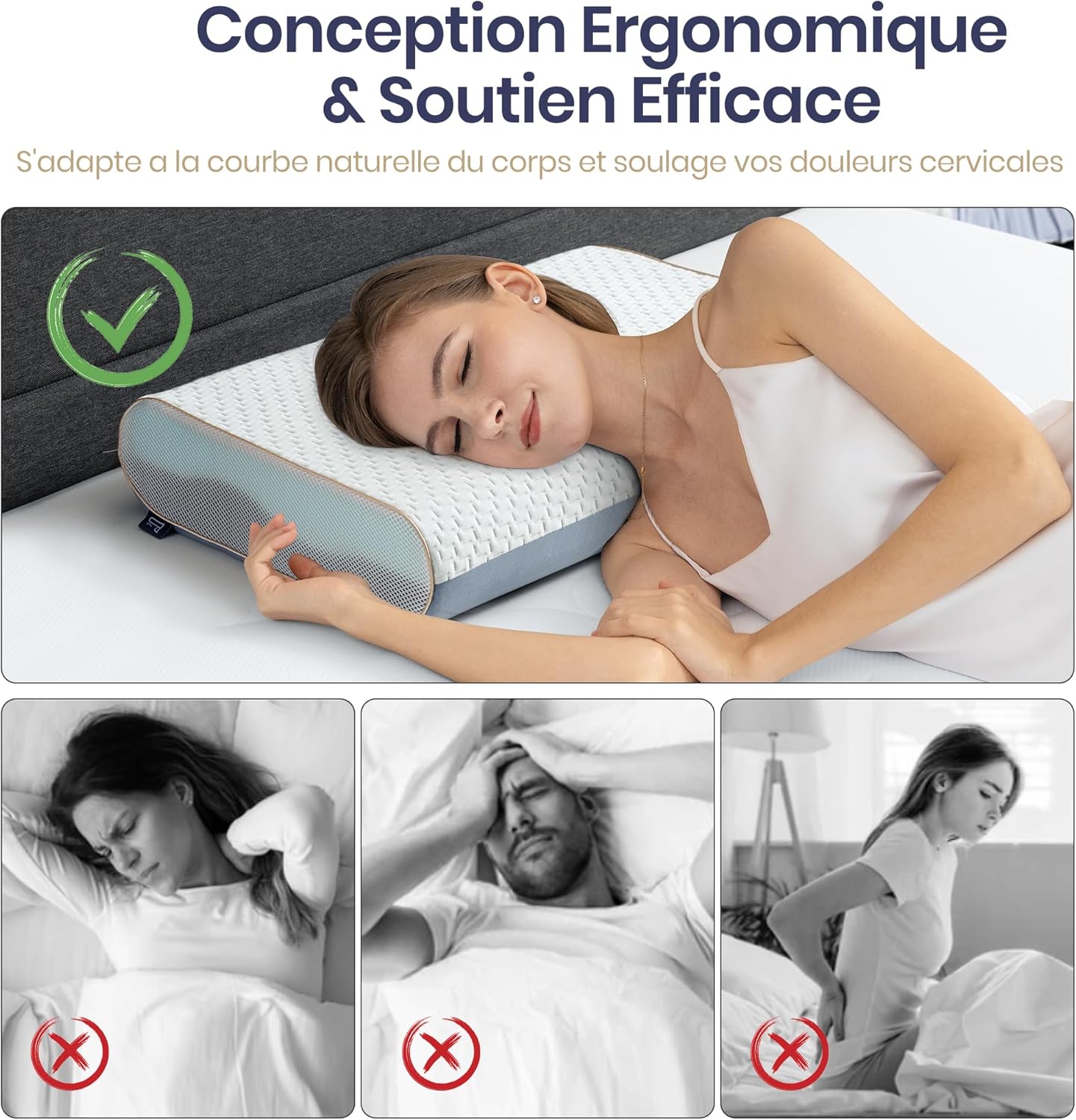 BedStory oreiller cervical lavable et respirant