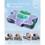 SONGMICS Oreiller Ergonomique, Hauteur Ajustable, Toucher Frais Blanc Nuage + Gris Tourterelle 4