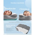 SONGMICS Oreiller Ergonomique, Hauteur Ajustable, Toucher Frais Blanc Nuage + Gris Tourterelle 5
