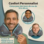 FLOWZOOM Comfy Coussin de Voyage en Mousse à Mémoire de Forme pour Avion et Voiture – Oreiller pour Avion Réglable, Soutien 2