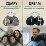 FLOWZOOM Comfy Coussin de Voyage en Mousse à Mémoire de Forme pour Avion et Voiture – Oreiller pour Avion Réglable, Soutien 6