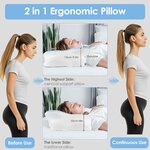Dreamhigh® Oreiller Memoire Forme 2 en 1, Soulagement Efficace des Douleurs, Oreiller Ergonomique pour Côté, Dos & Ventre, 5