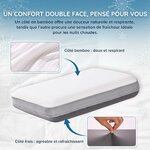 Oreiller Cervical Ergonomique en Mousse à mémoire de Forme, Hauteur réglable, Double Face, en Bambou et Effet fraîcheur, po 9
