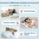 Oreiller Ergonomique Cervical, 2 en 1 Oreiller Memoire Forme Coussin Ergonomique pour la Nuque, pour Dormir sur Le côté, Le 3