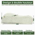 Oreiller Cervical Ergonomique 2 en 1, Mémoire de Forme, 2 Hauteurs, Soutien Cervical pour Dormir sur Le Côté et Le Dos, Hou 2