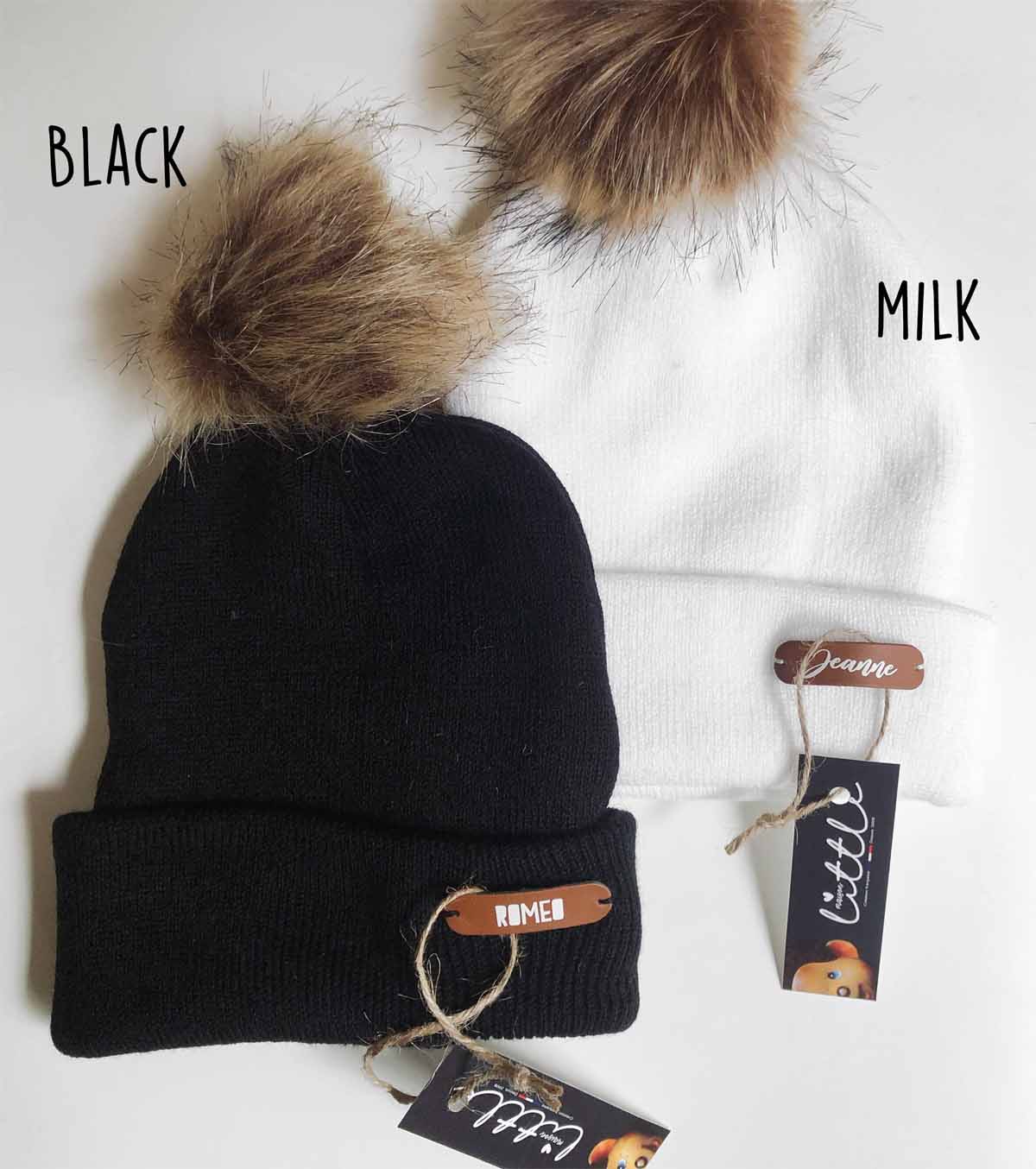 bonnet lainage extensible noir ou blanc avec pompon