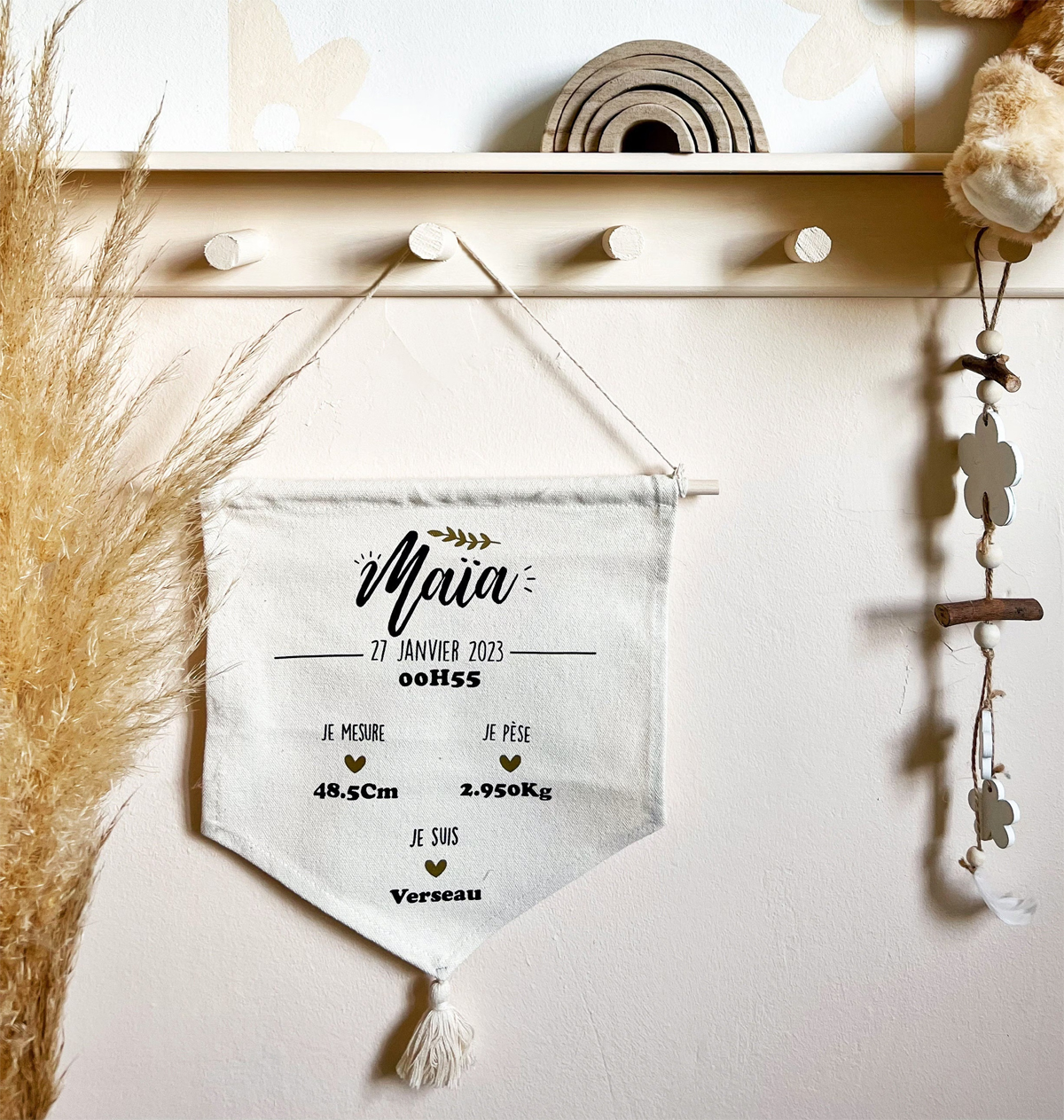 suspension décorative en tissu avec pompon personnalisée