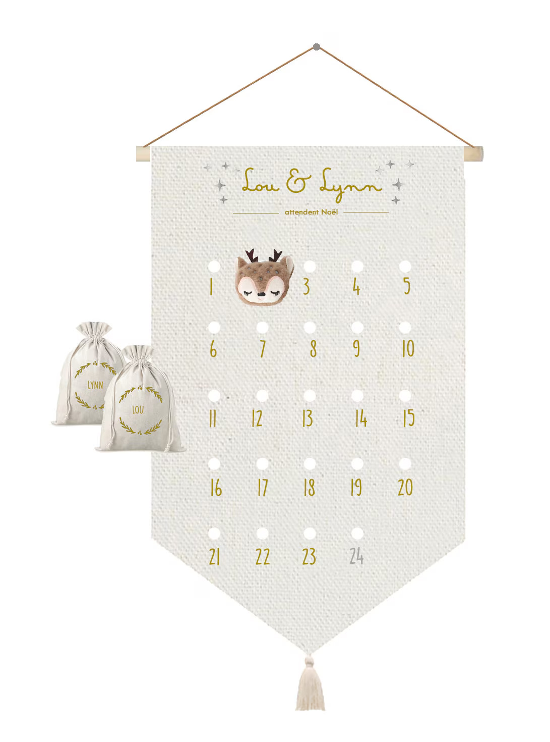 calendrier Noël personnalisé doré