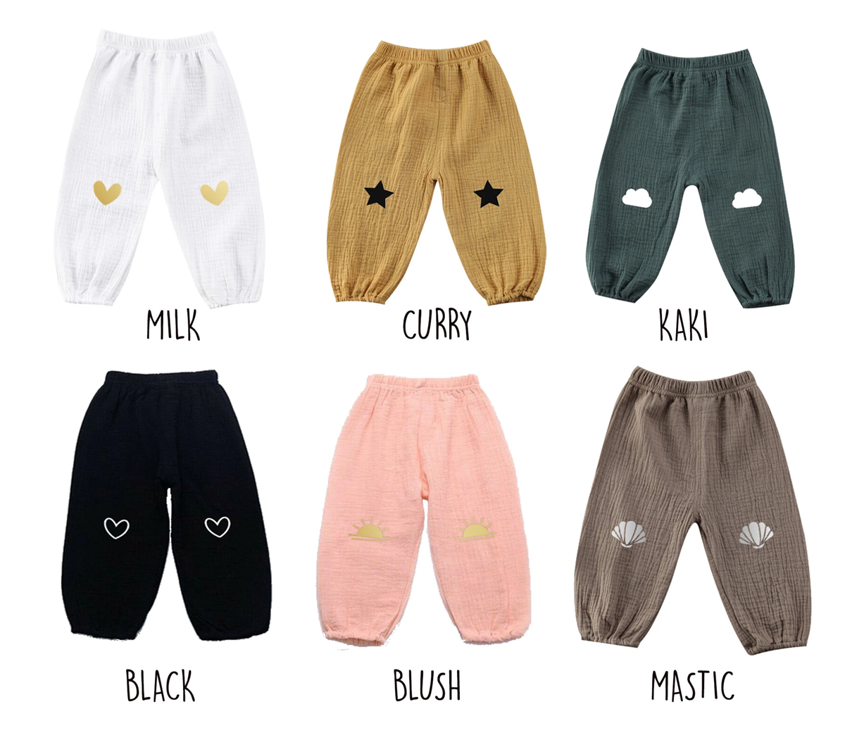 couleur pantalon de plage enfant genouillères symboles