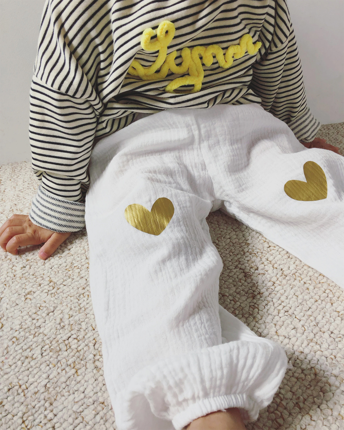 pantalon léger été gaze blanche coeur doré