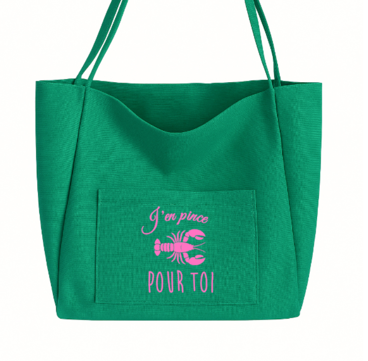 grand-cabas-plage-sangle-epaule-vert-poche-plaquee-homard-rose-fluo