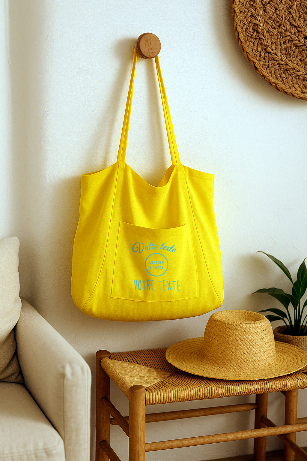 sac-plage-jaune-bleu-texte-message-personnalise