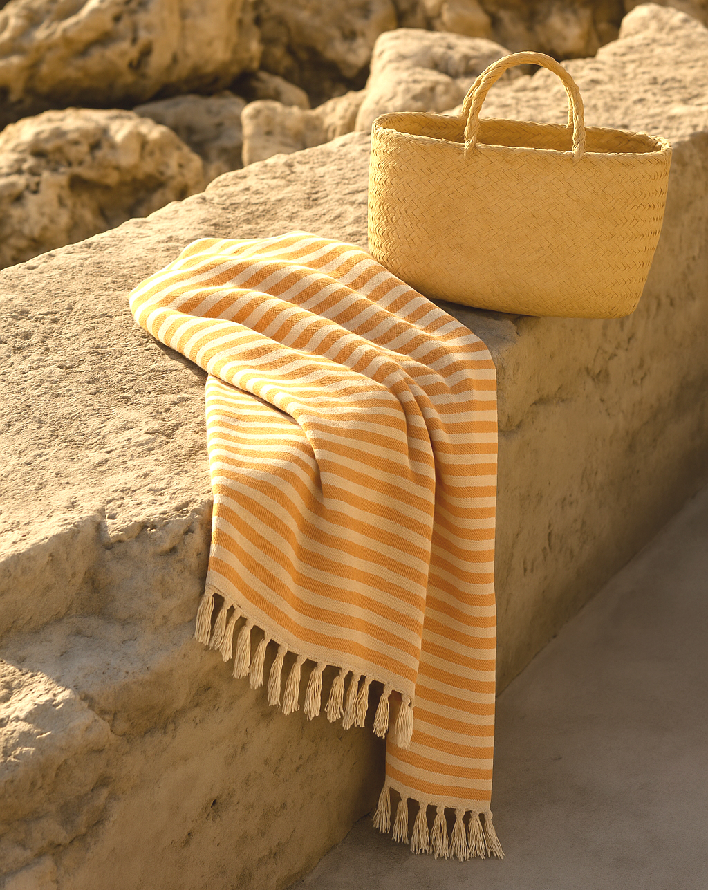 fouta-femme-personnalise-rayures-jaune-blanc-a-franges