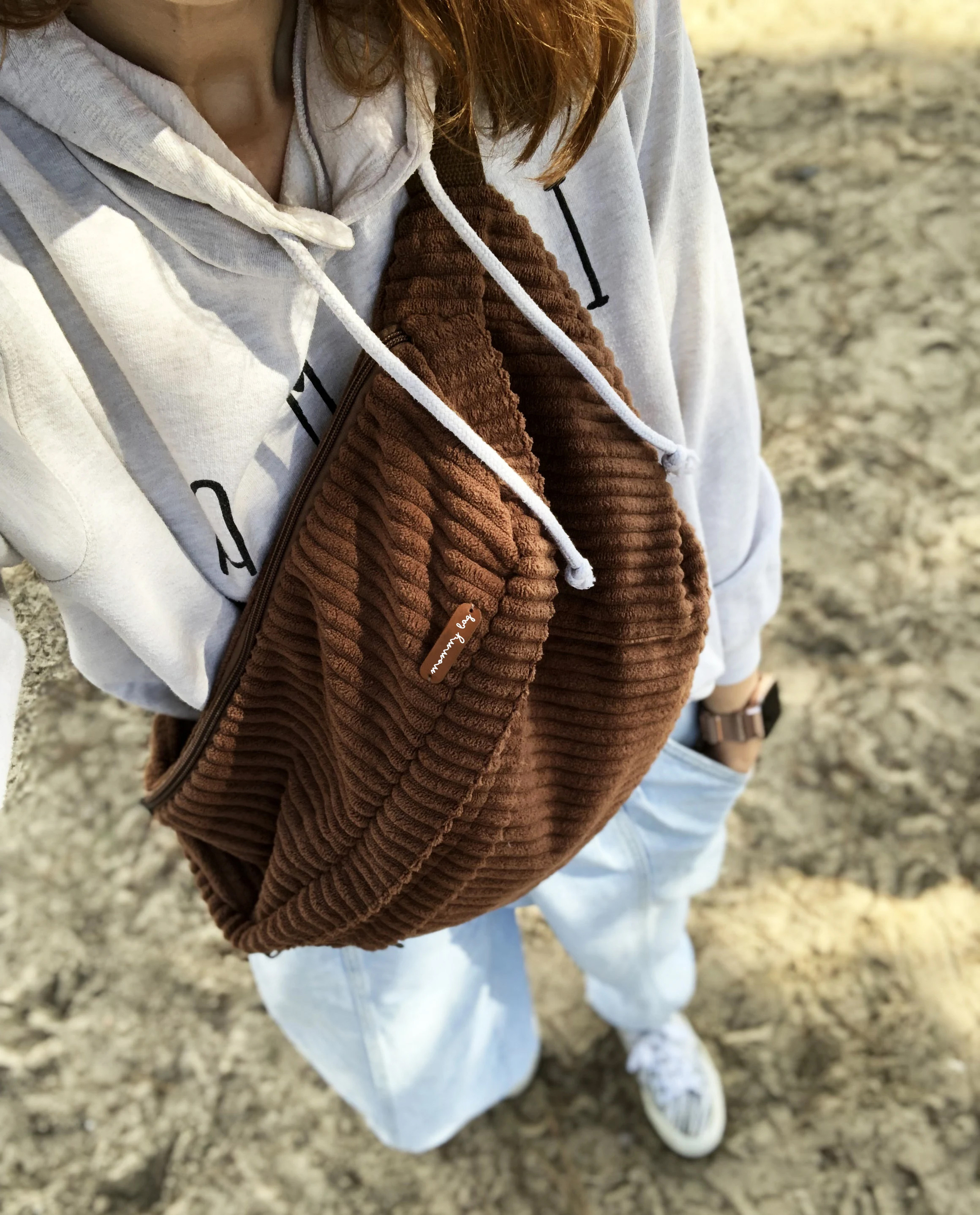 sac banane grande capacité camel avec prénom
